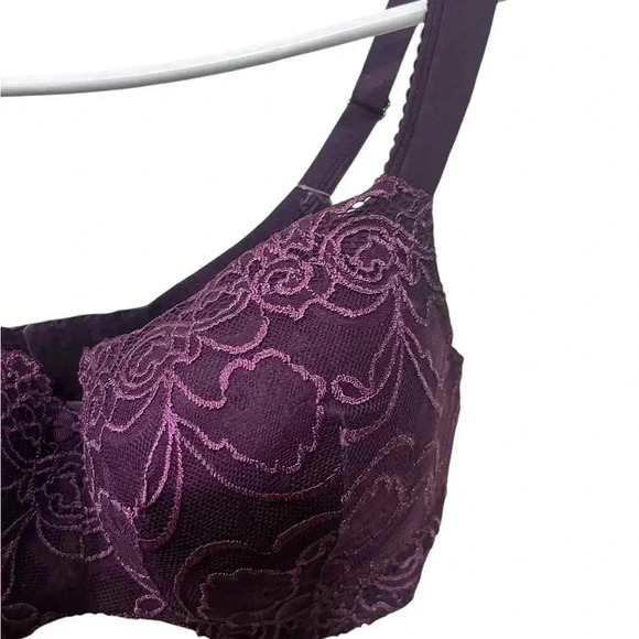 Cacique bra size 40DD balconette purple plum color lace underwire support - Picture 2 of 5